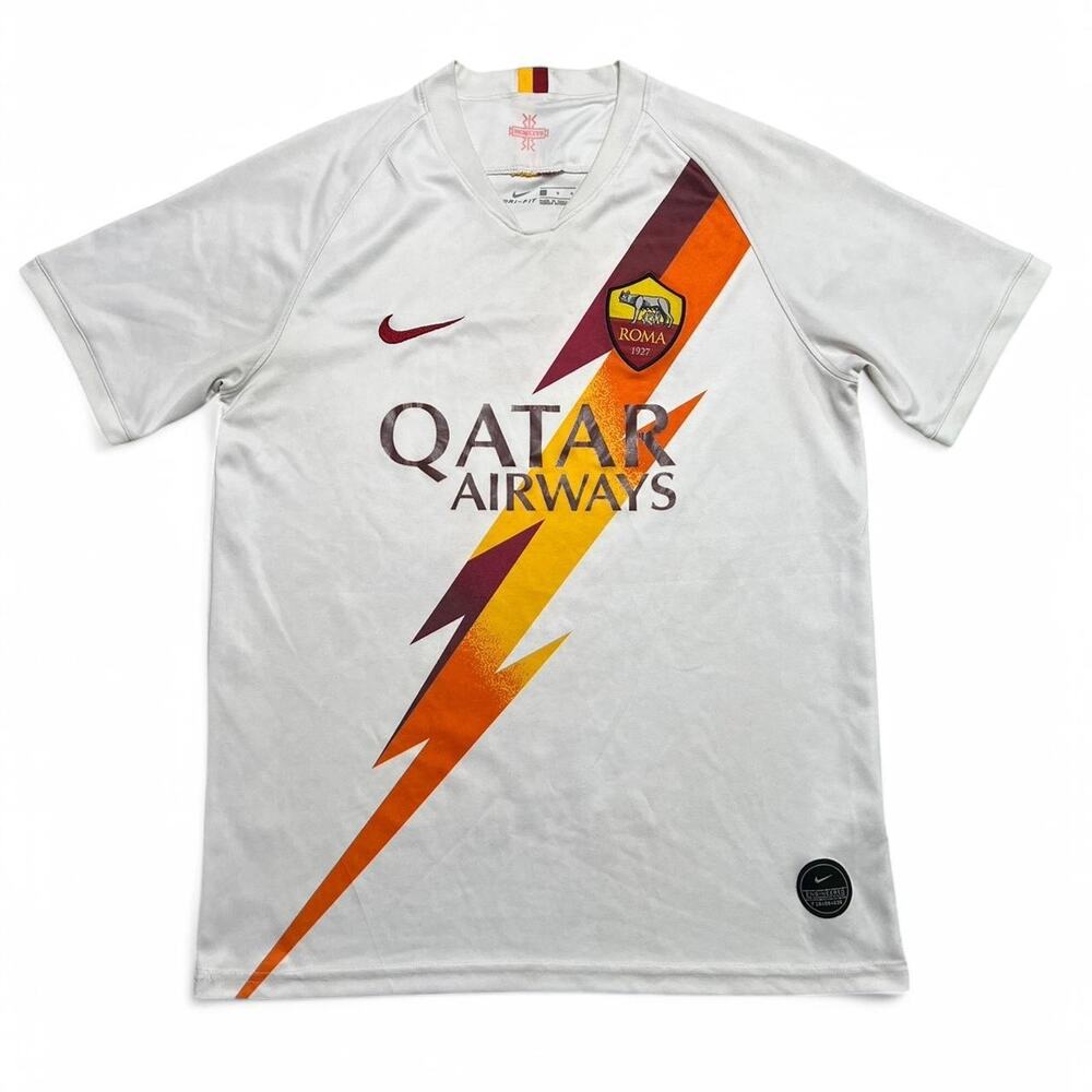 Nike AS Roma Qatar Airways Soccer Jersey White Dri-Fit Men’s Large Rare Y2K